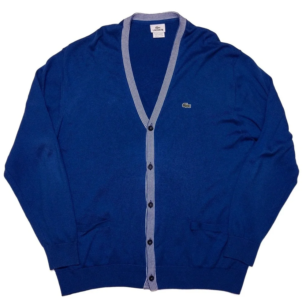 LACOSTE Men's‎ Button Cardigan Sweater Cotton Modern Blue 7 or XL